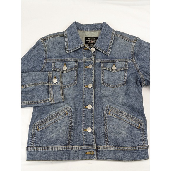 Ralph Lauren‎ Polo Jean Jacket Womans Small Trucker Denim Coat Vintage Y2K Blue - Picture 3 of 13